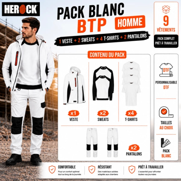 Pack vêtement de travail BTP Blanc - Herock Homme